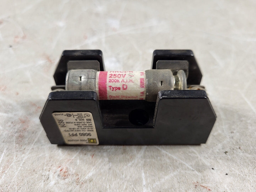 SQUARE D 30 Amp 250V Fuse Holder 9080 PF1, 1 Pole, w/ Fuse