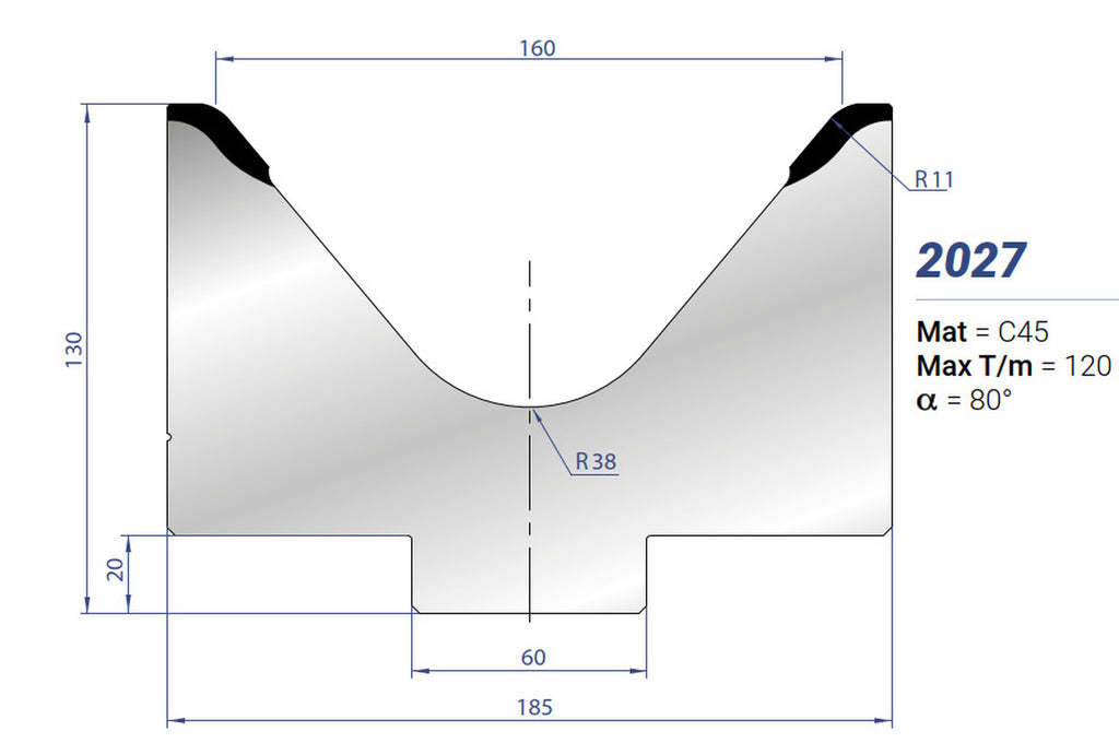 EUROSTAMP Part No. 2027 @ 835mm 80 Degree Single V Die 6.30"