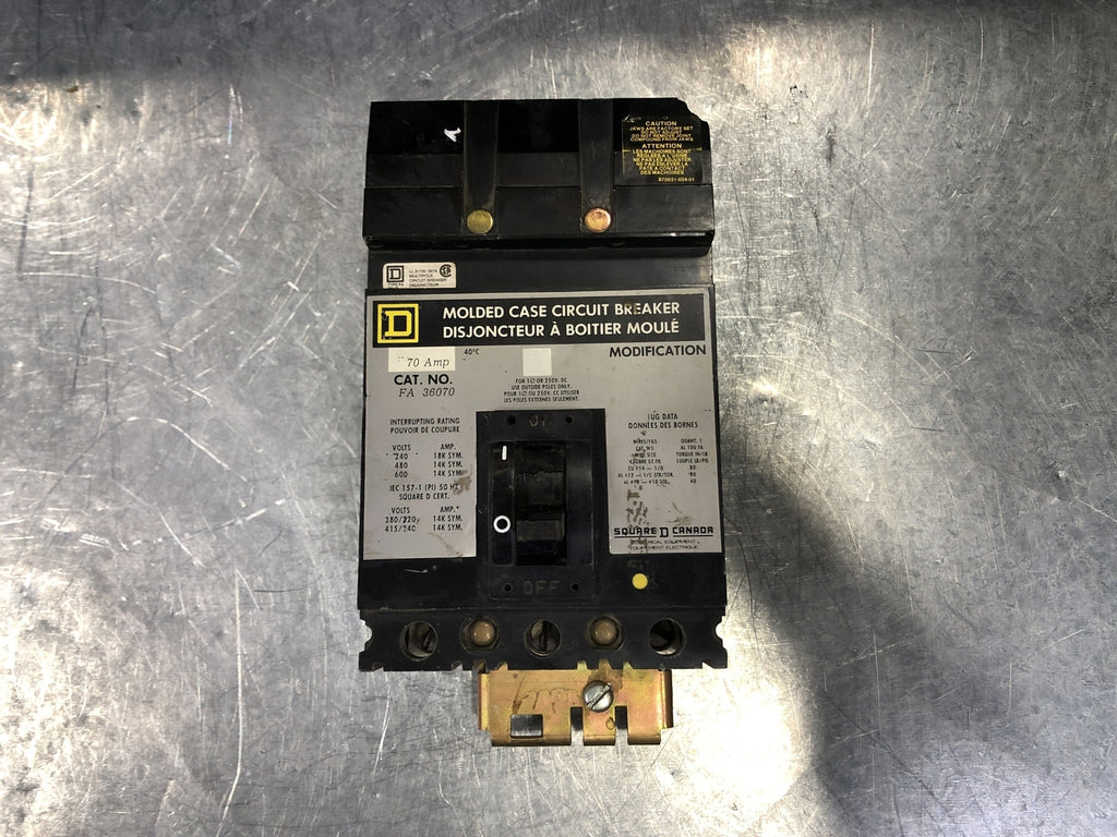 SQUARE D 70 Amp 3 Pole Circuit Breaker FA36070