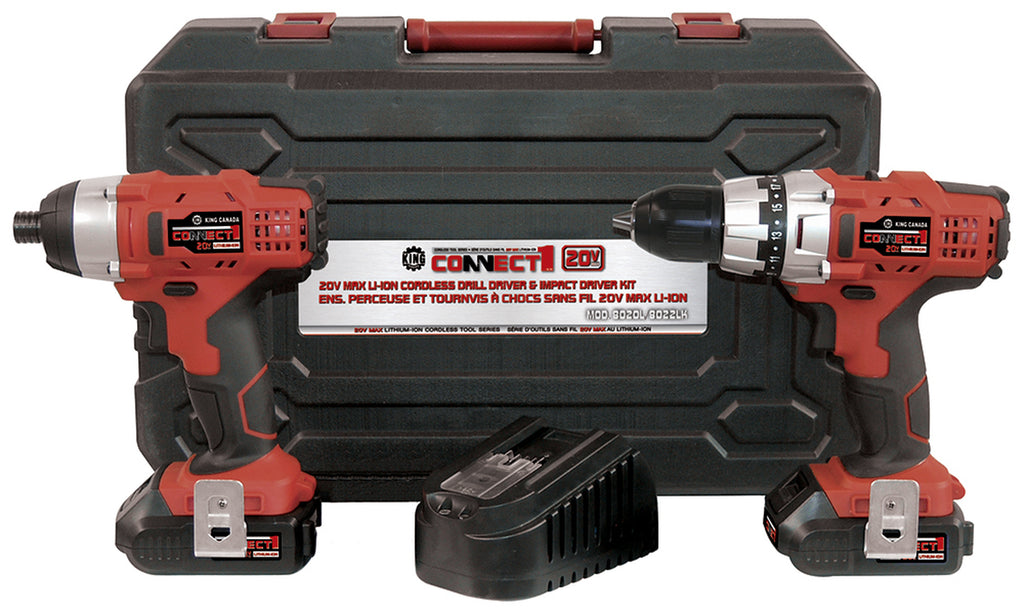 KING CANADA Connect 1 Cordless Drill/ Impact Driver Kit 20 volts No. 8020L/8022LK