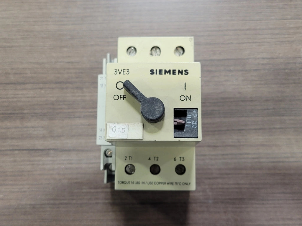 SIEMENS 1.6-2.5 Amp 30 hp Motor Starter No. 3VE3000-2HA00 w/ Auxiliary Contact