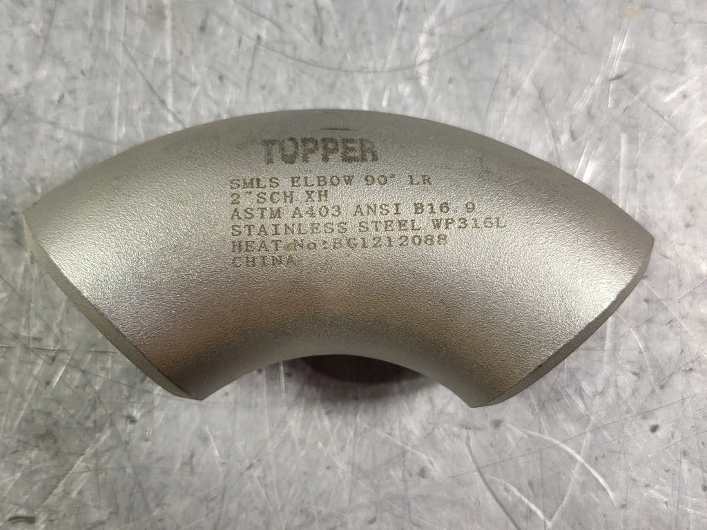 TOPPER 2" 90 Deg Buttweld Elbow SCH XH WP316L ASTM A403 ANSI B16.9