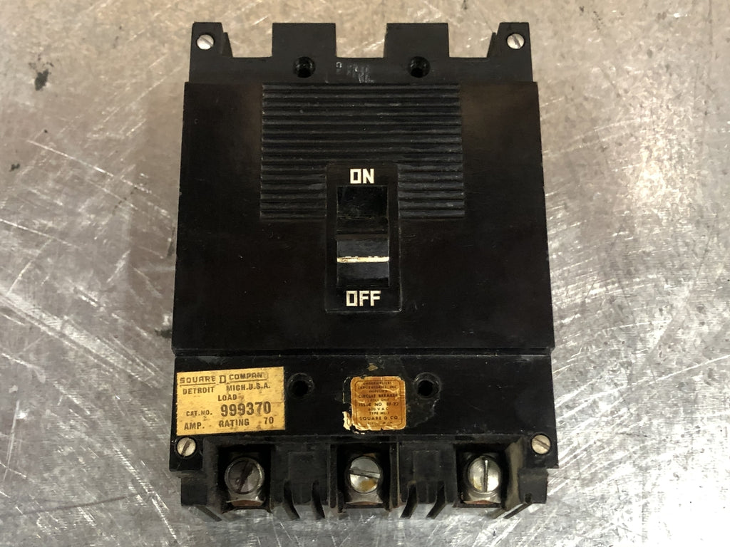 SQUARE D 70 Amp, 3 Pole, 600 volts Circuit Breaker 999370