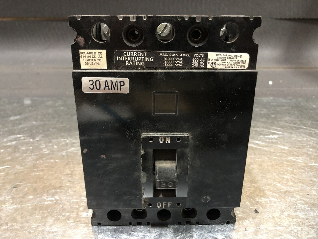 SQUARE D 30 Amp, 3 Pole, 600 volts Circuit Breaker FAL/ HFB/ FB-S